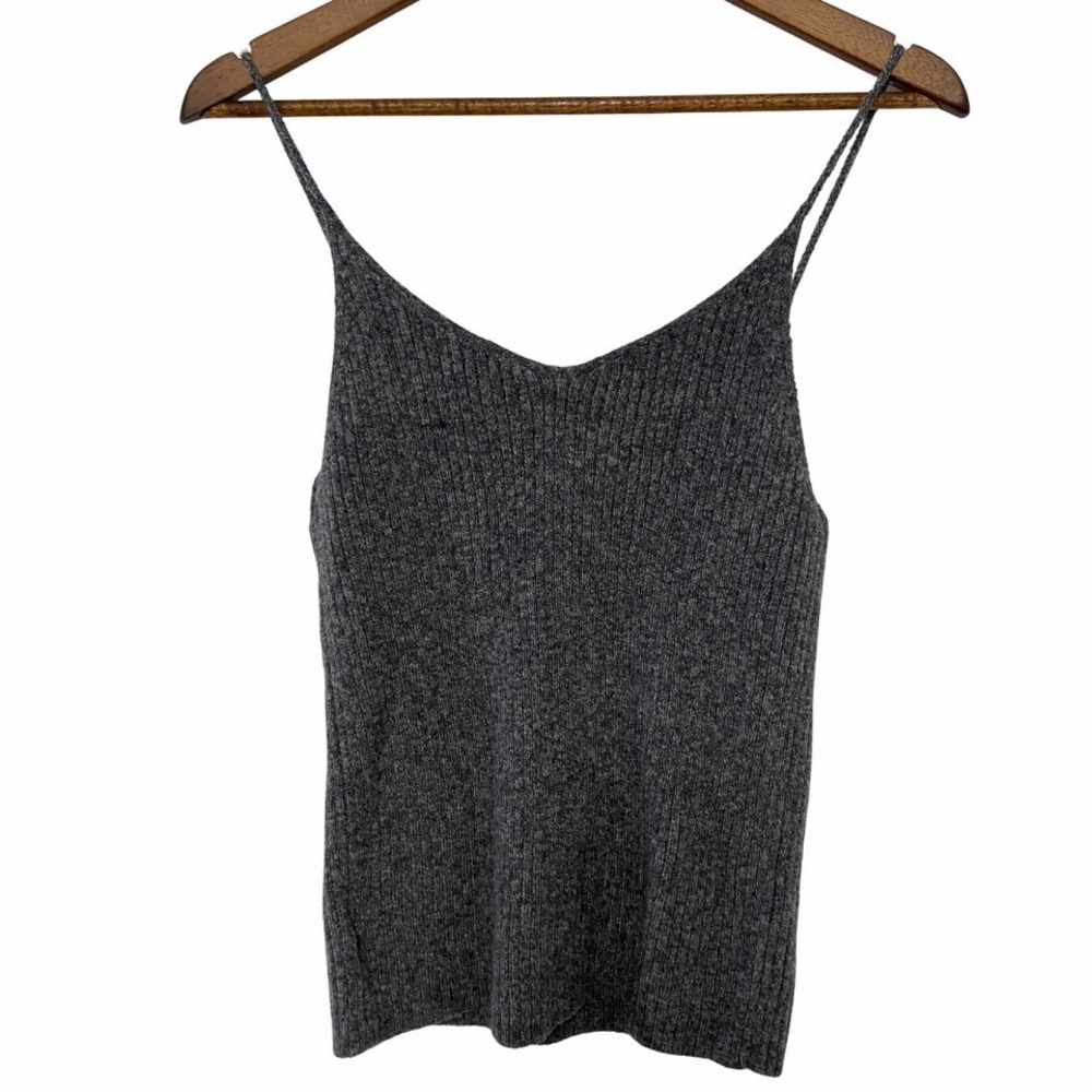 American Eagle Outfitters Cami Top Gray Ribbed Crisscross Spaghetti Strap Sz L - Picture 2 of 8